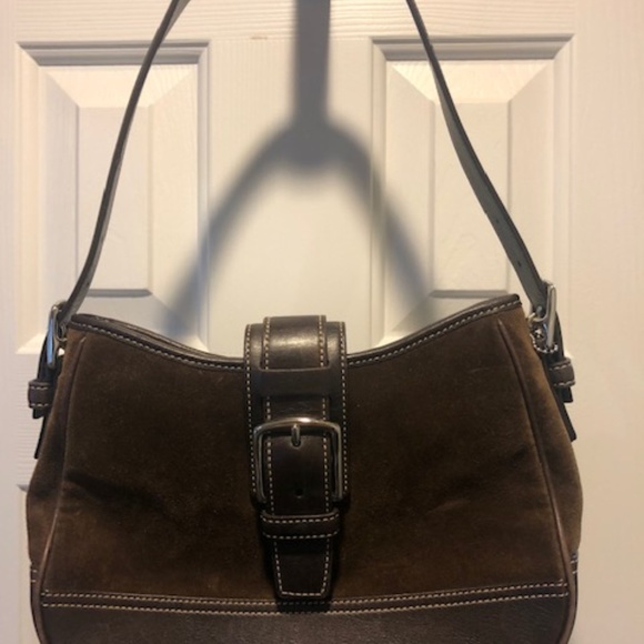 Coach Brown Suede & Leather Handbag - Picture 1 of 5